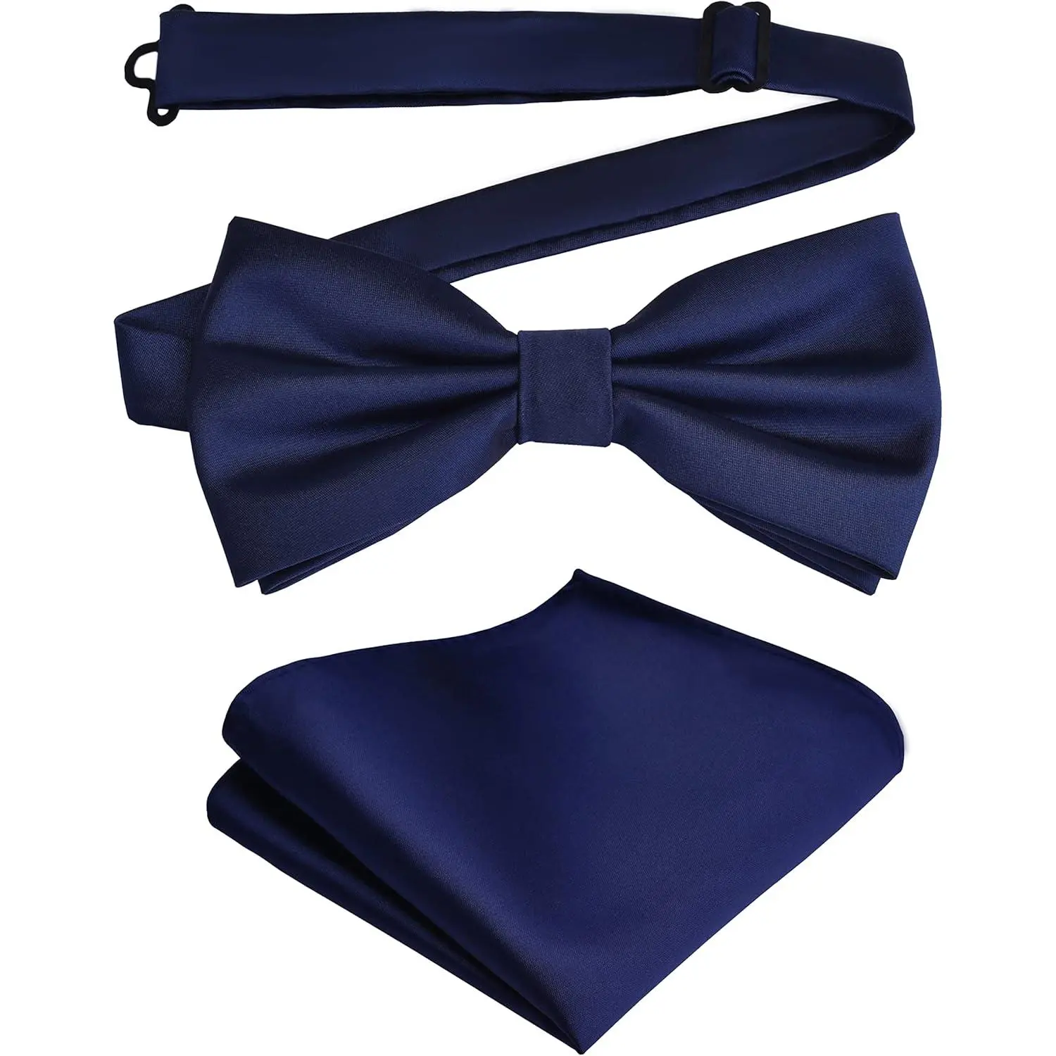 Men's Pre-Tied Bow Tie and Pocket Square Set Pack, 2-Piece Solid Color Satin Accessories for Formal Wear and Weddings
