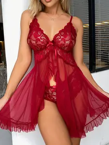 Women's Casual Bow Design Sleeveless Suit, Loose-Fitting Semi-Transparent Fabric, Ideal for Parties & Role Play