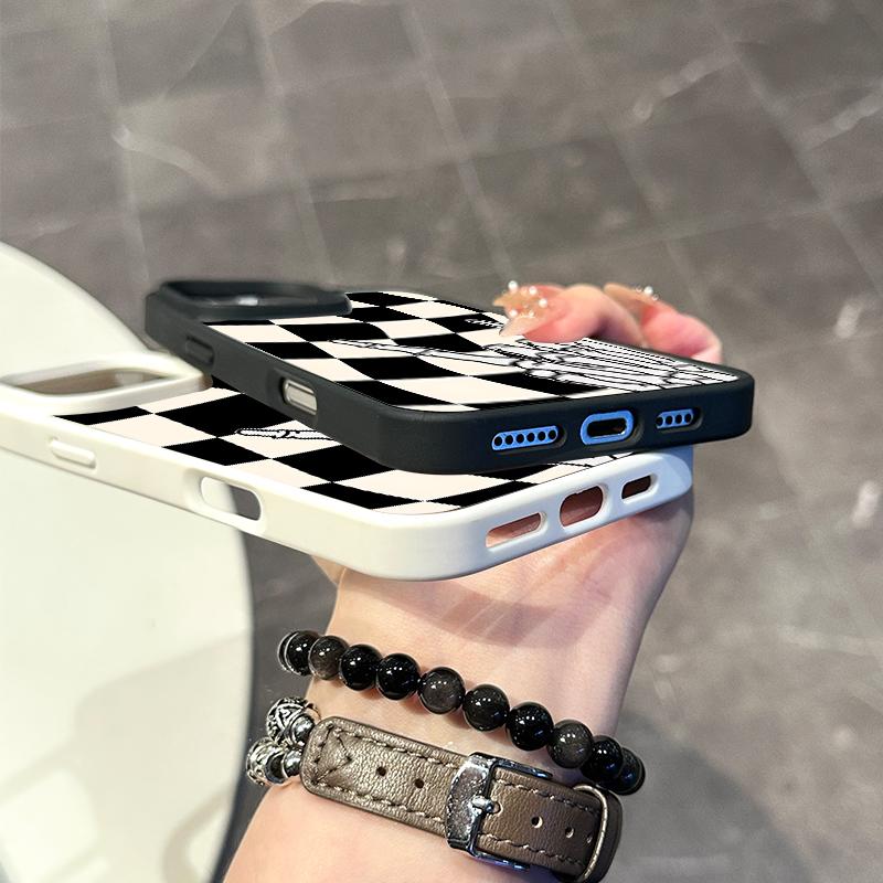 Chic Magnetic Case for iPhone11/12/13/14/15/16/17/promax Skeleton Hand Checkerboard MagSafe Ready, Anti-Slip, Ultra Thin | Aesthetic Touch for Daily Use