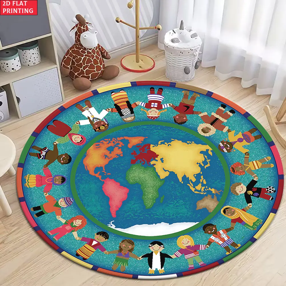 Flannel Floor Mat 2D Flat 1-piece 850Gsm Velvet Earth Map HD Round Floor Mat, suitable for entryway, living room decorative mat, meditation mat, holiday decorative carpet, comfortable cushioning, decorative carpet, yoga mat gift, indoor use carpet