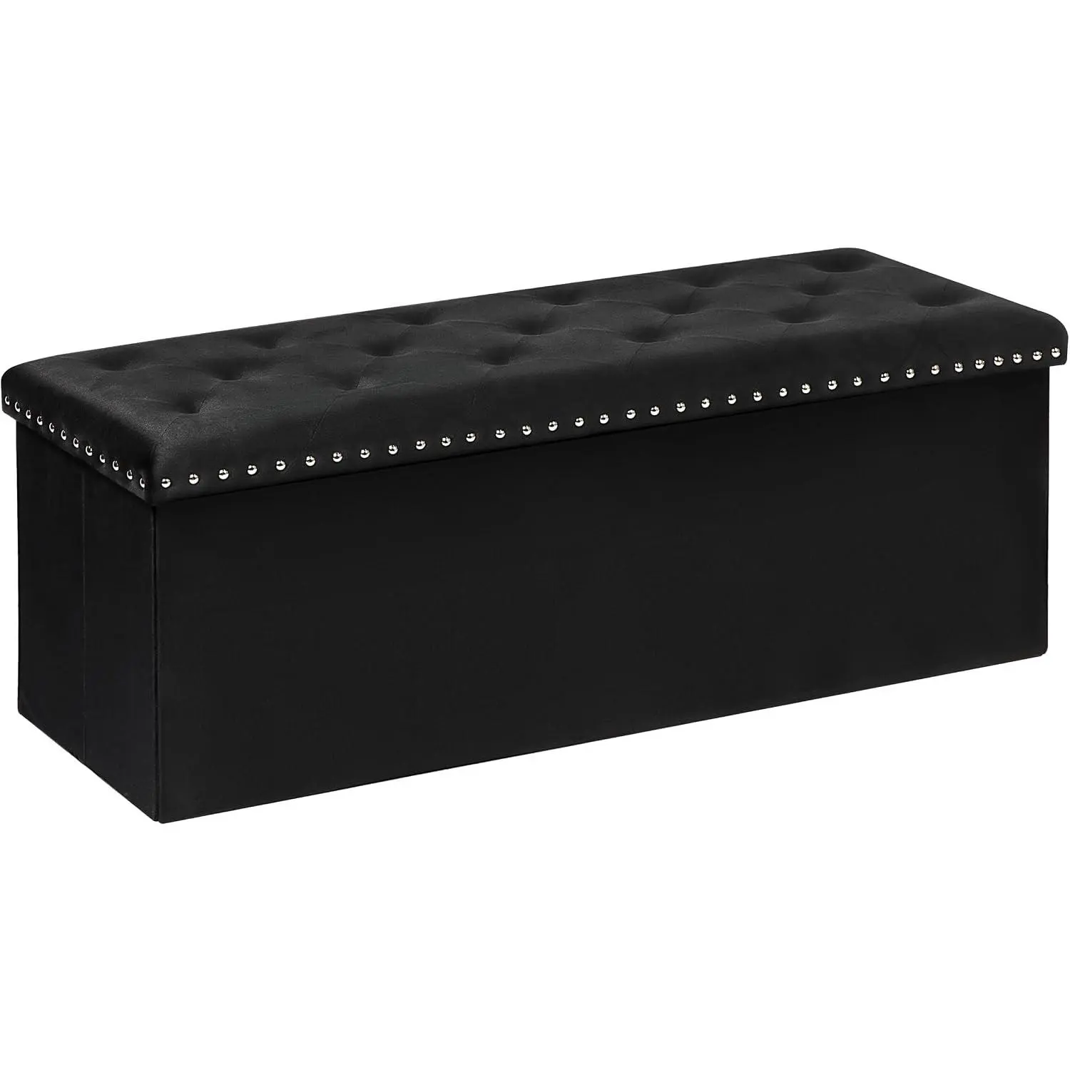 Storage Ottoman Bench, Folding Tufted Ottomans with Storage, Extra Large 140L Storage Boxes Footrest Bench for Bedroom, Luxury Velvet Fabric 43 Inches Black