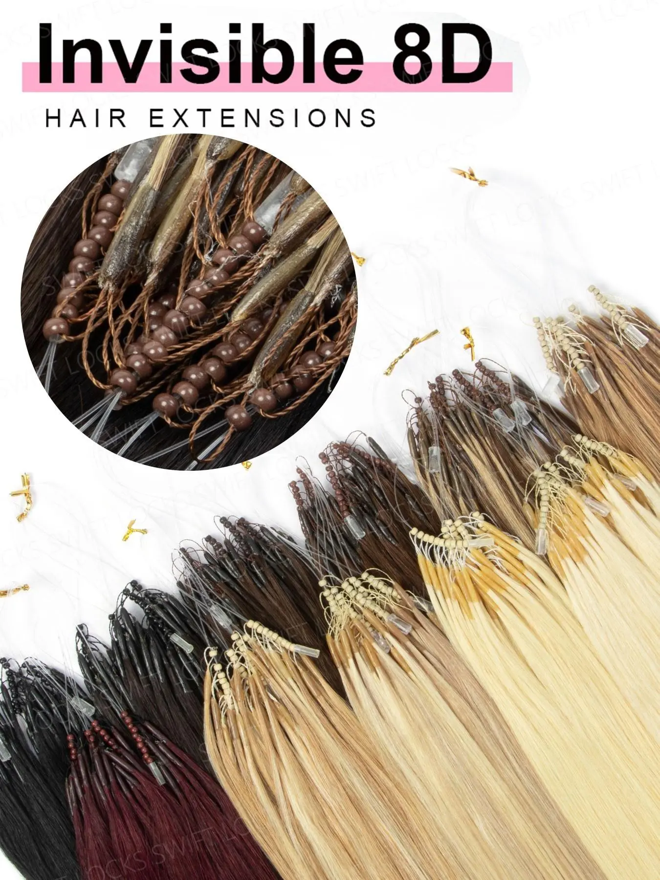 50pcs Invisible Nano Rings Hair Extensions, 100% Premium Human Hair Loop Clips, 12-20 Inches, No Trace, Natural Look, Easy to Use, Hair Pieces Extensions, Hairpieces, Glueless Clip Extensions