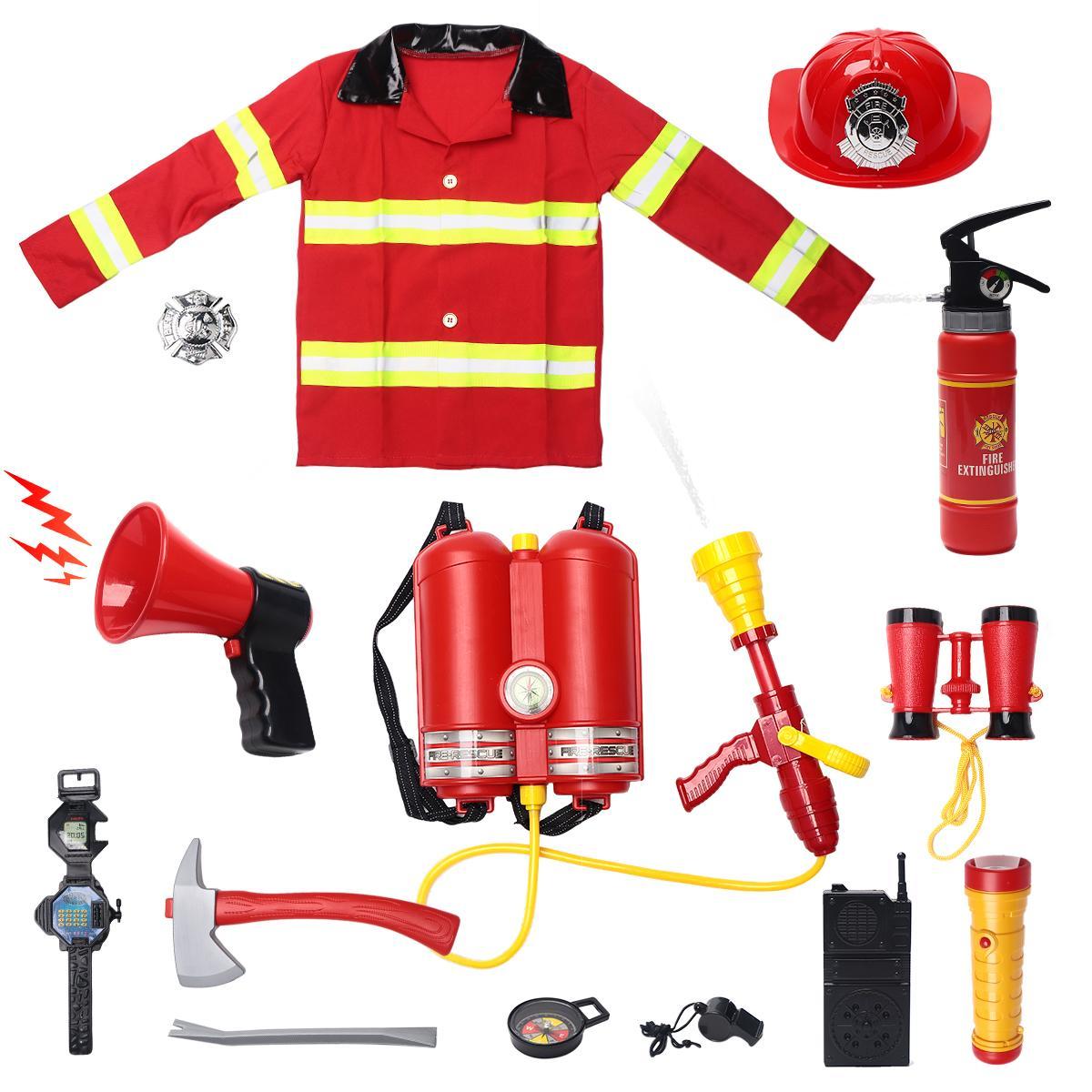 Kids Firefighter Costume Set, Firefighter Accessories, Reflective Jacket Dress Up Role Play, Career Experience Cosplay Props, Christmas Birthday Gift for Ages 3+