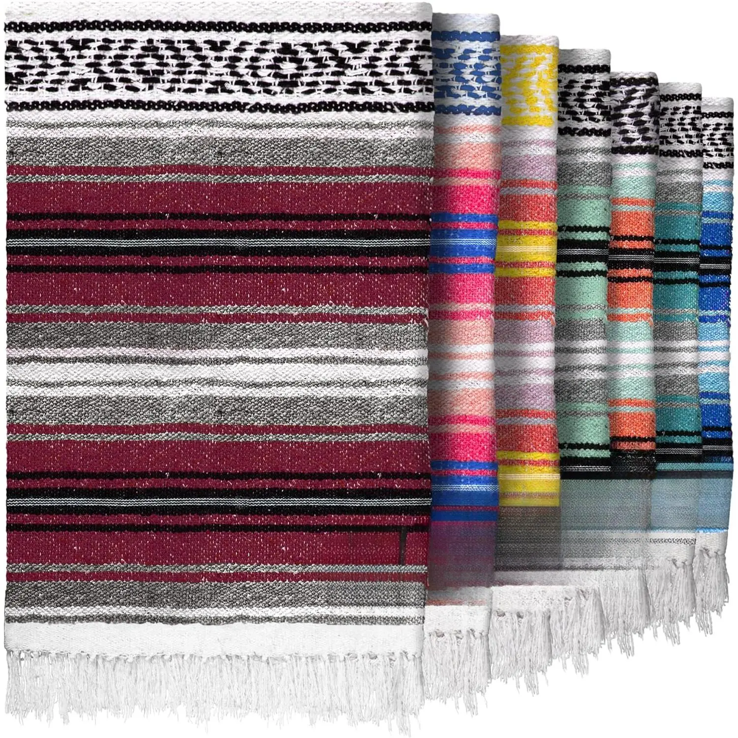 Blanket (Authentic Handmade Falsa) - Durable, Lightweight Baja Indian Blanket for Yoga, Beach, Camping, Picnic, Car/Truck, Outdoor Mexican Throw, Baja Saddle Blanket, 70"x50", Cherry