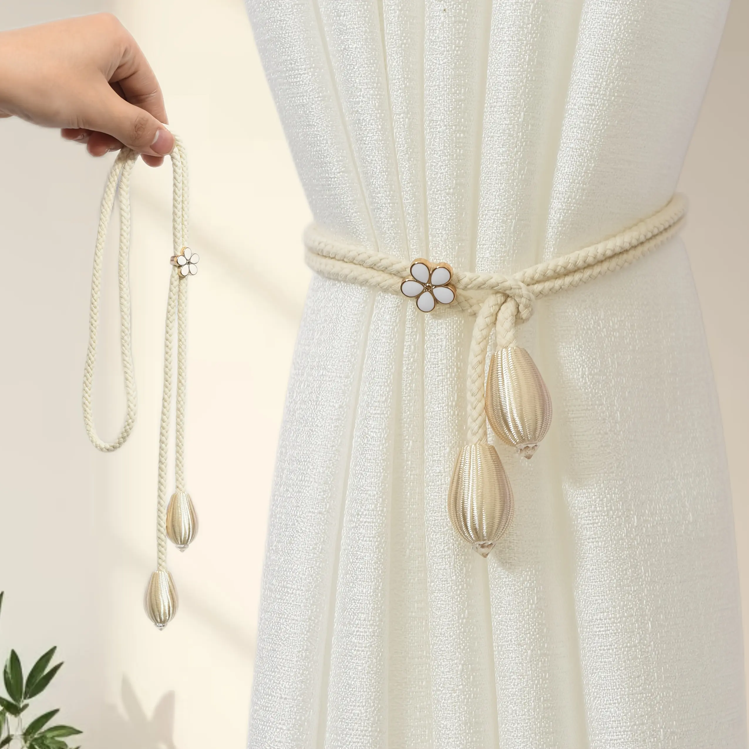 2pcs, Floral Curtain Tiebacks with Adjustable Drawstring, Elegant and Style, No Drilling or Installation Required, Includes 2pcs Per Pack