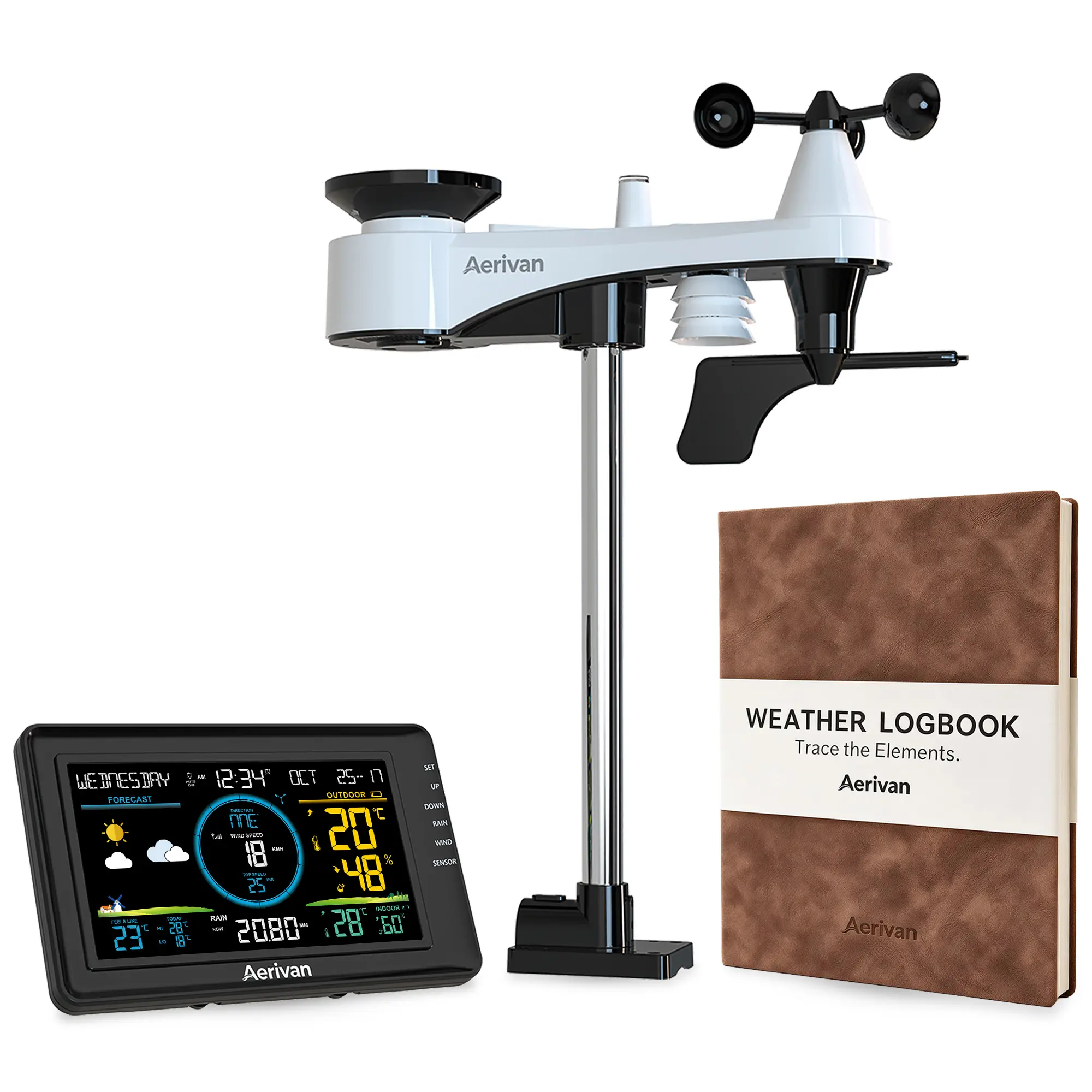 Aerivan W1 Wireless Home Weather Station with Hardcover Logbook