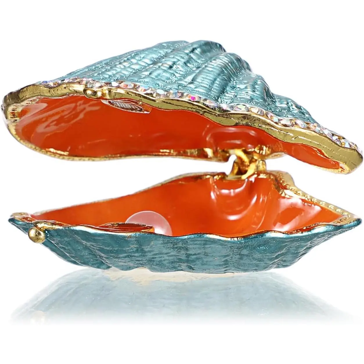 Mini Seashell Trinket Box,  Metal Enameled Decorative Box Earrings Ring Holder Small  Organizer Seashell Figurine  Box for Girl Women, Blue