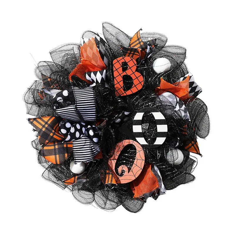 New Moon Cat Crescent Flower Wreath, Dark Atmosphere Door Hanging, Halloween Window Home Decor, Festive Decoration Accessory