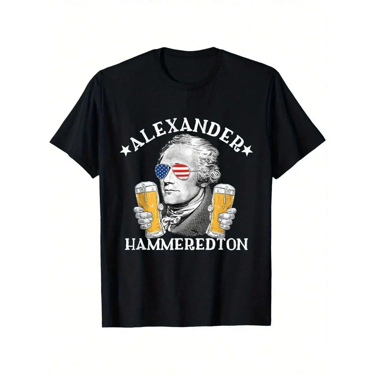 Men's Alexander Hammeredton Hamilton Parody Graphic Print T-Shirt - Menswear Short Sleeve Patriotic Theme Casual Wear, 4th Of July Party Outfit, Shortsleeve