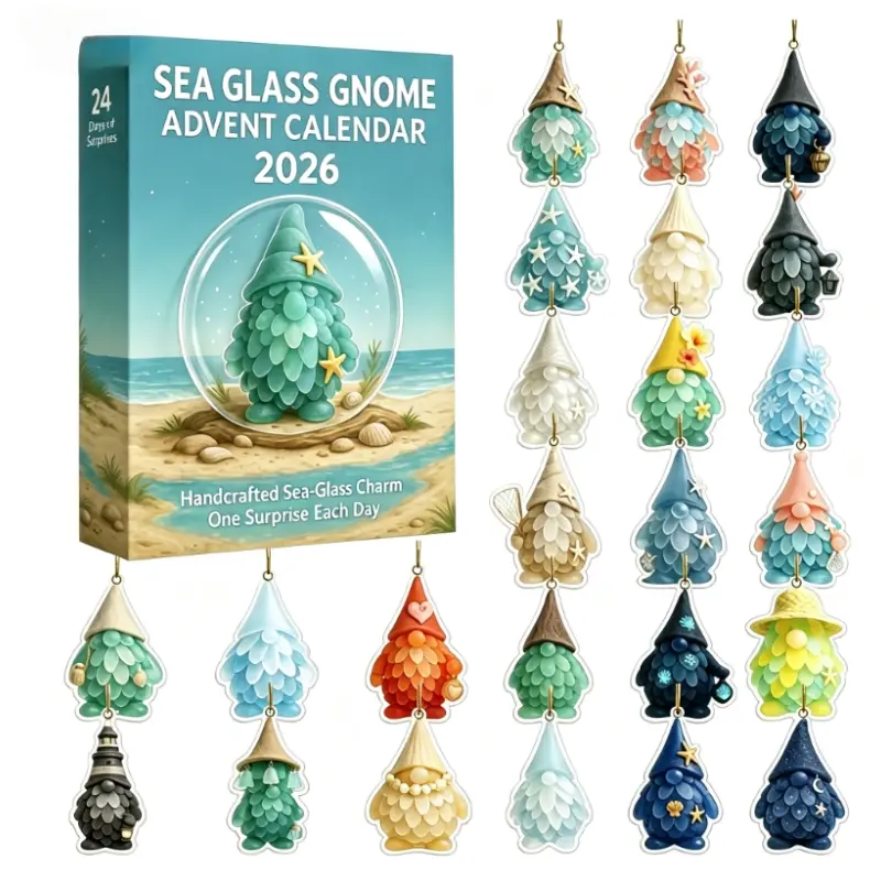 2026 Advent Calendar,24-Day Sea-Glass Style Flat Acrylic Hanging Ornaments Set, Christmas Tree Decor Gift Kit, Halloween & Xmas Holiday Decorations