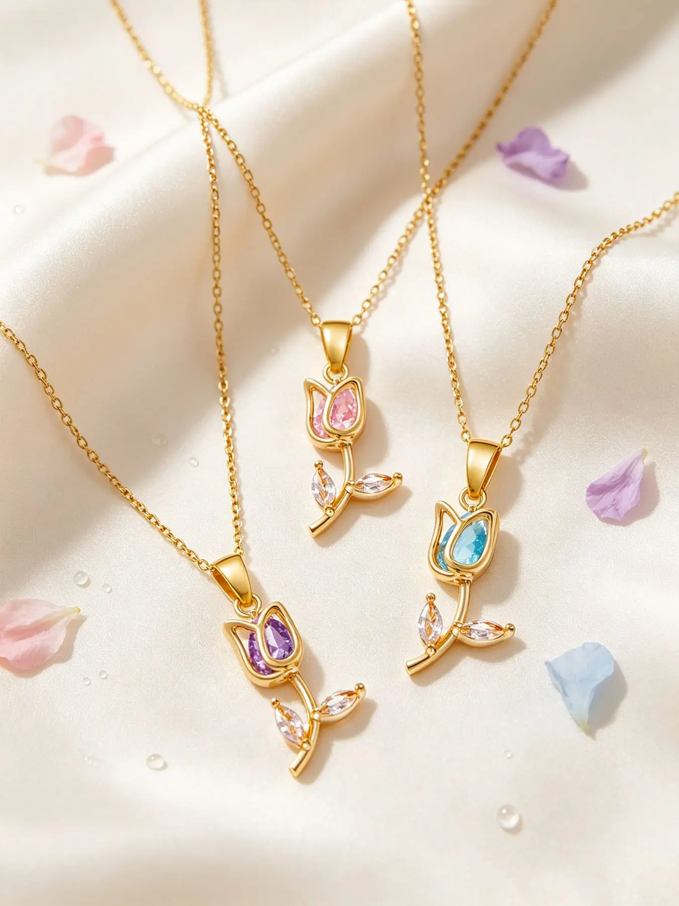 Tulip Flower Fashion Pendant Necklace, Modern Romantic Jewelry, Perfect Gift for Anniversary, Birthday, Valentine's Day
