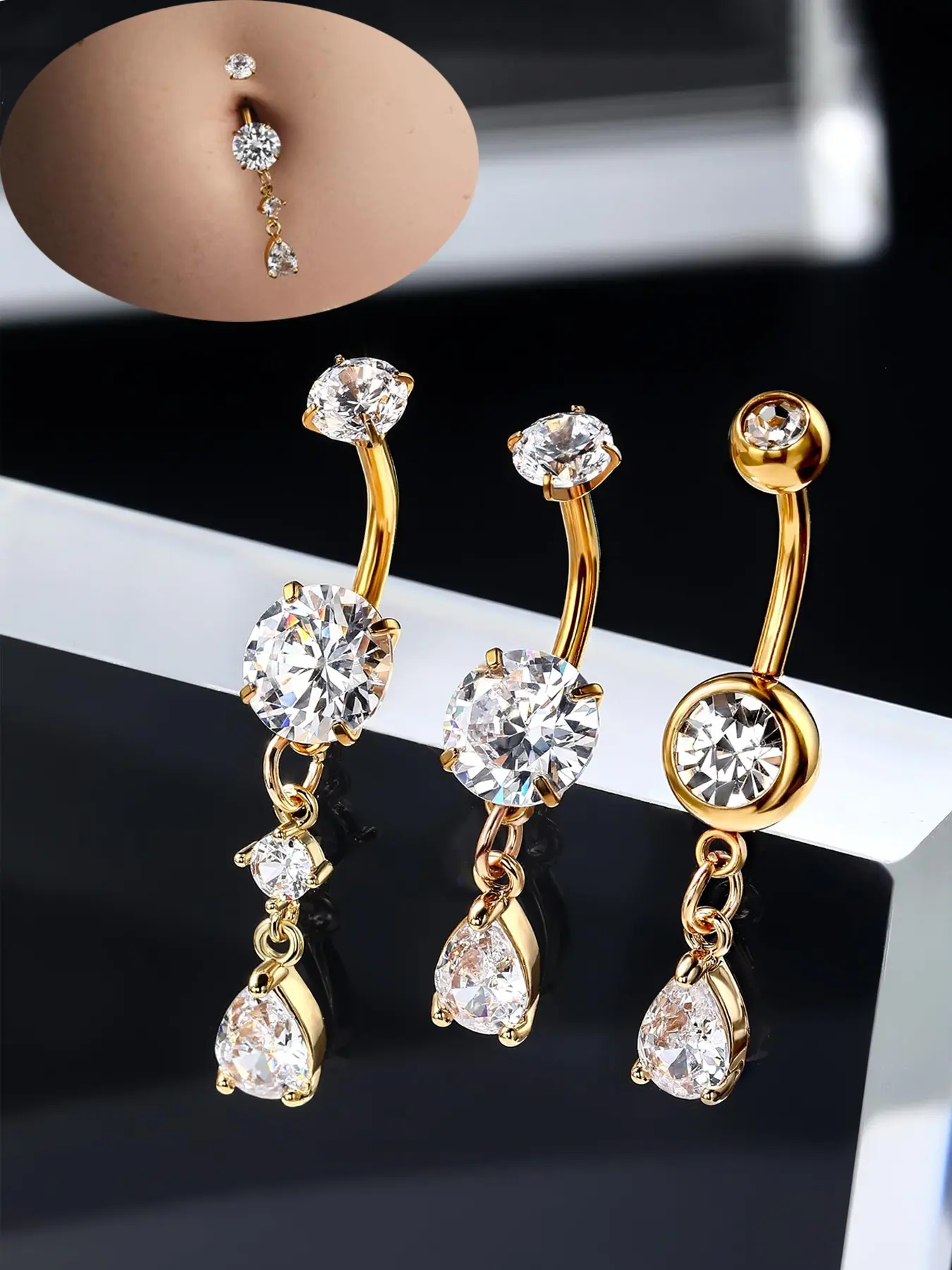 Belly Button Rings Pack 14G Belly Piercing Jewelry Stainless Steel Belly Rings for Women 3PCS Navel Piercing Jewelry Body Jewelry