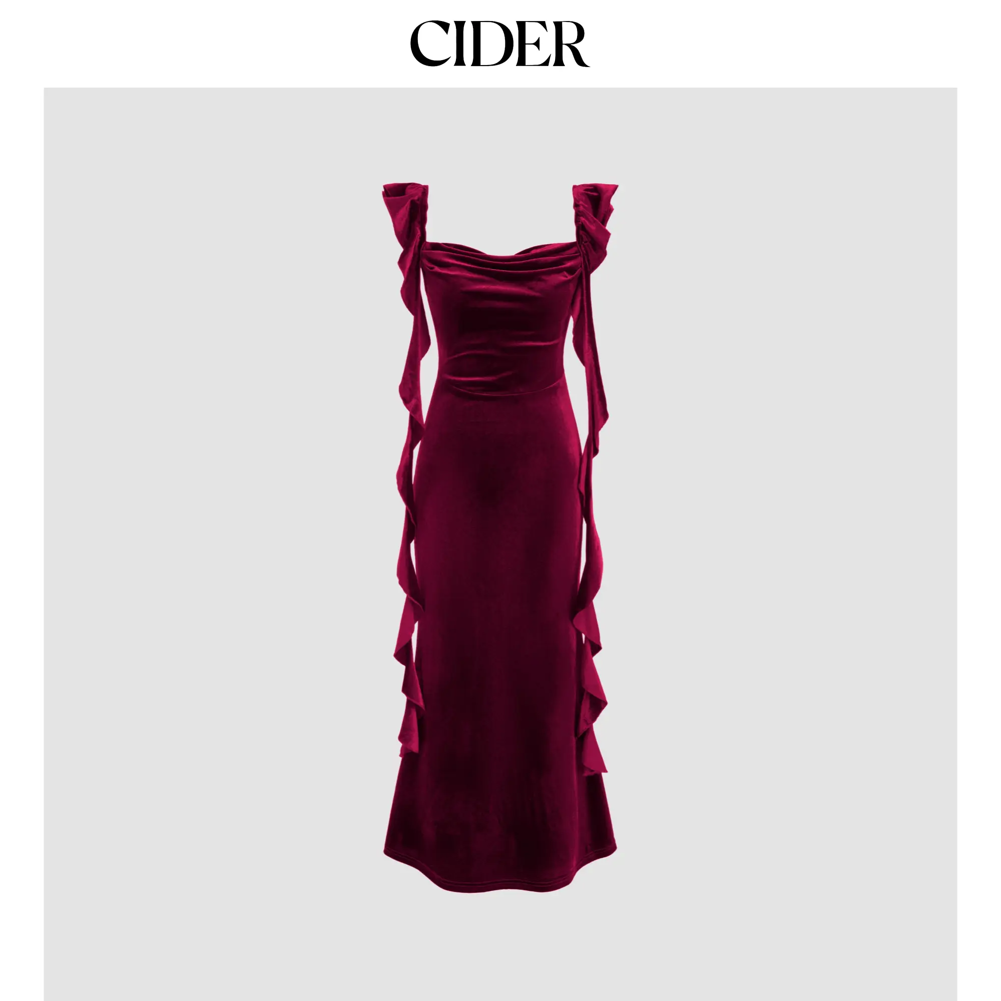 Cider [2 colors, size 0-26] Velvet Cowl Neck Solid Ruffle Hem Maxi Dress SummerFinds
