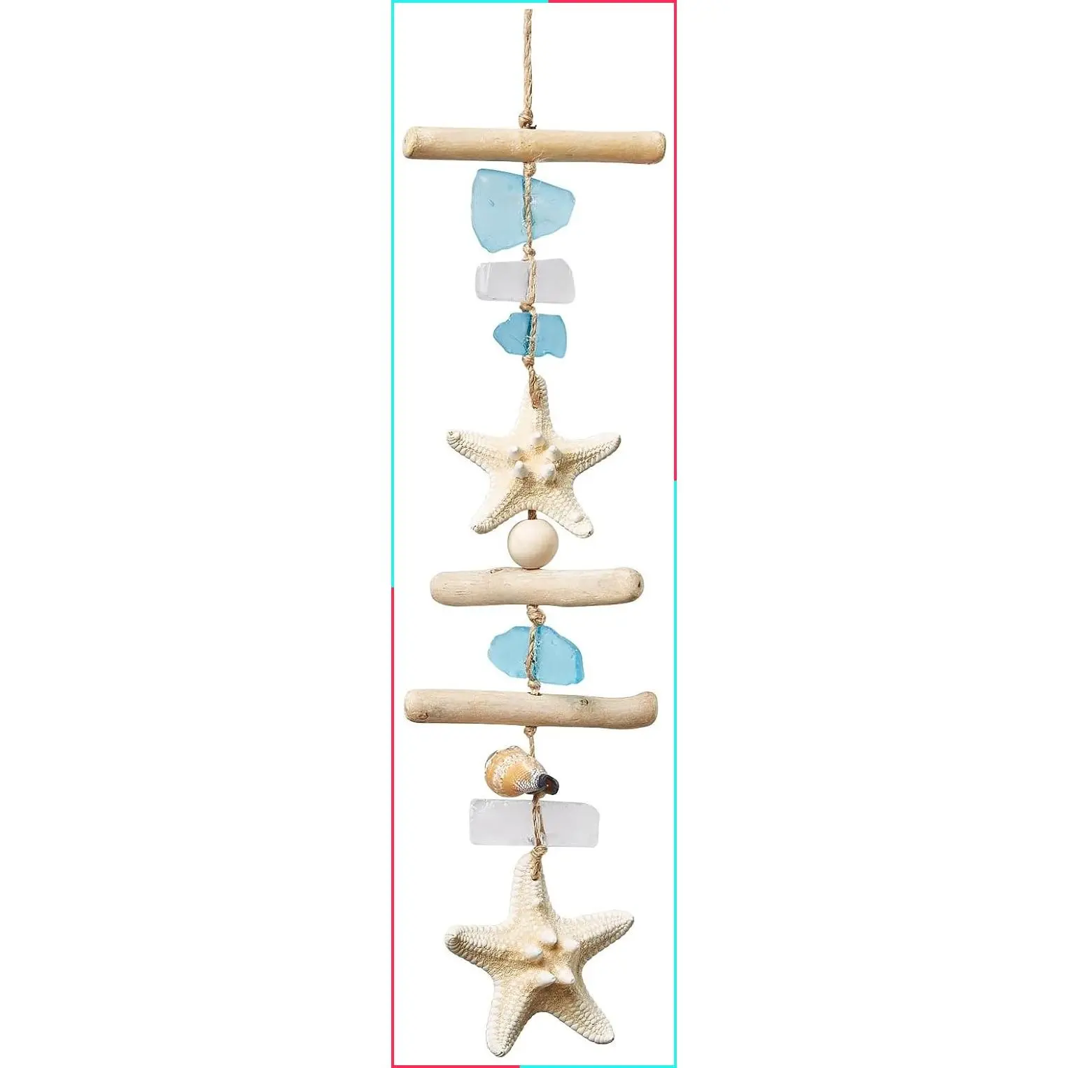 Sea Glass Wooden Nautical Wall Decor with Coastal Starfish for Bathroom