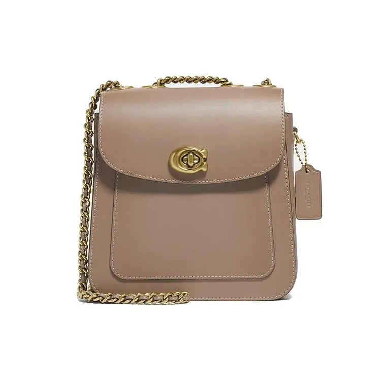 COACH Madison 18 Flap Top Zip Crossbody Bag for Women, Genuine Leather, Small Size, Nude Brown