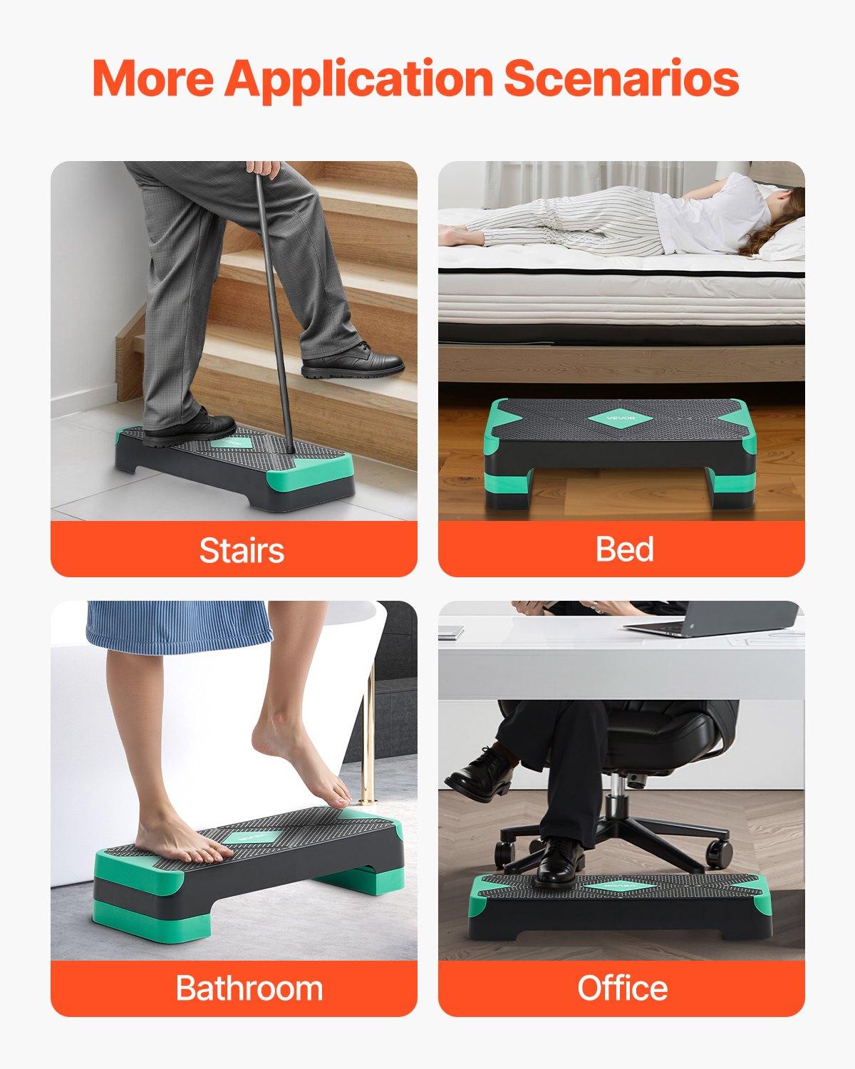 VEVOR Aerobic Exercise Step Platform, 28-Inch Workout Aerobic Stepper, Height Adjustable Fitness Training Step Deck Trainer with 4 Risers, Non-Slip Surface Bench for Home Gym Cardio Strength, Green