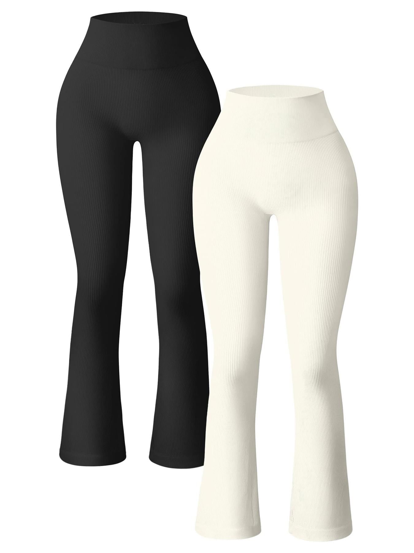 Women's Solid High Waist Sports Flare Leg Pants, Fold Over Flare Pants, Casual Comfy Breathable Seamless Yoga Bell Bottom Trousers for Gym Workout Running, High Stretch Leggings, Flared Yoga Bottoms