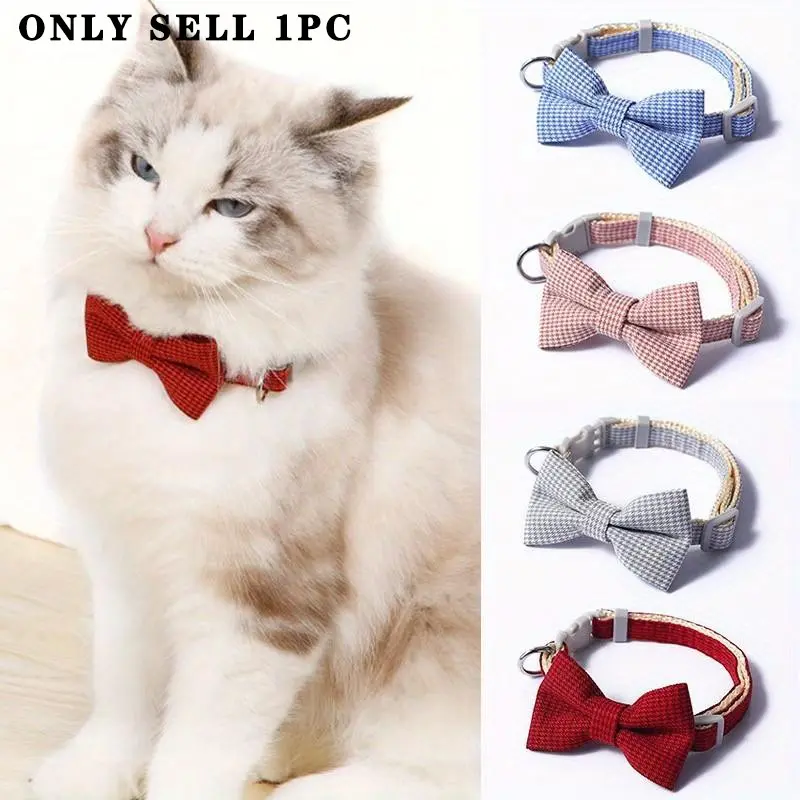 Adjustable Plaid Cat Collar with Bowknot, Daily Wear Pet Accessory, Comfortable and Stylish, Perfect for Everyday Use, Adjustable Collars