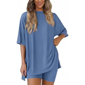 Women's Casual Loose Fit Short Sleeve & Shorts Lounge Set, Round Neck Summer Outfit, Comfortable Daily Wear XS-4XL