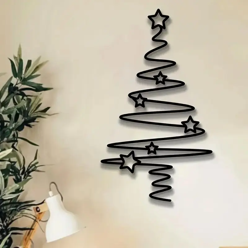 1 Counts Metal Christmas Tree Mural - Non electric holiday decoration, suitable for indoor and outdoor, elegant black metal tree with star decoration, perfect for living rooms, courtyards or gardens, Christmas wall decoration
