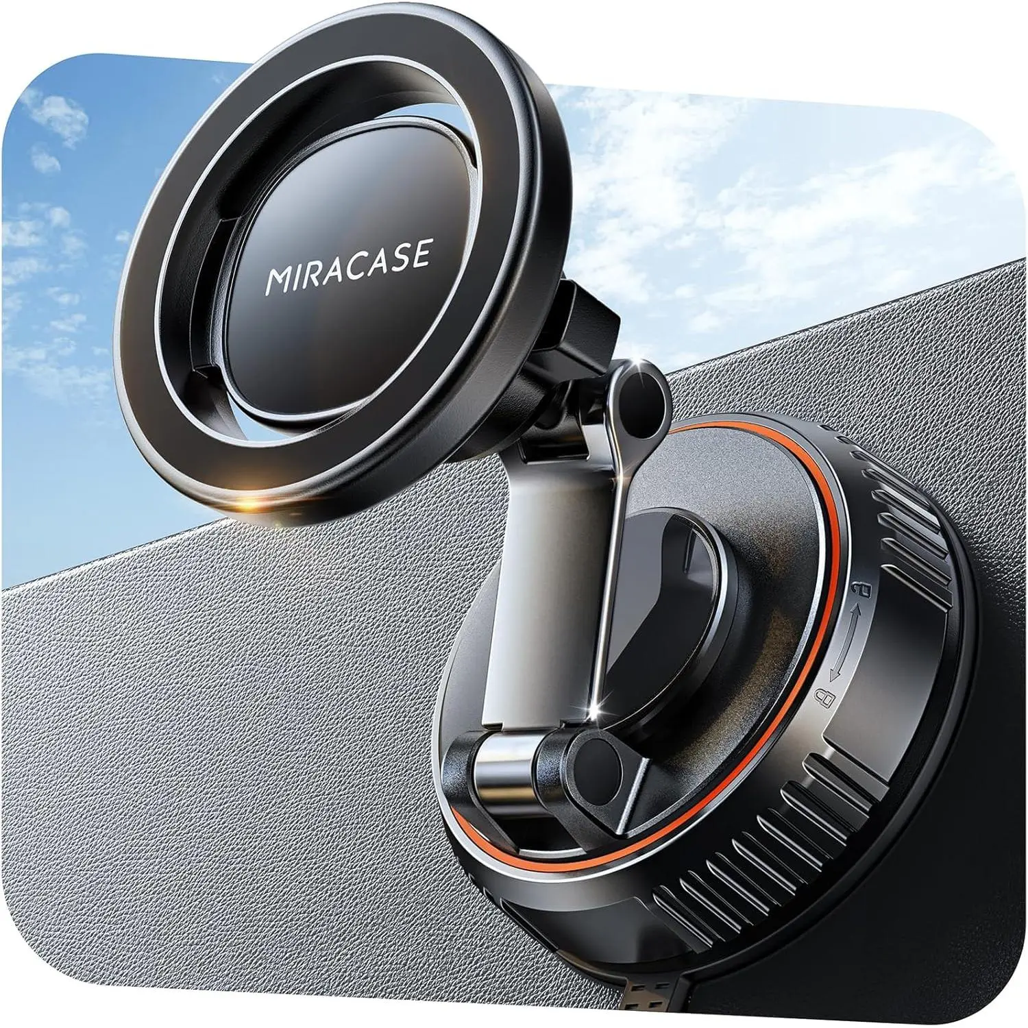 Miracase MagSafe Car Mount - 360° Rotatable Vacuum Holder with 3600gf Strong Magnet, 89+LBS Suction Base, Dash Accents for Dashboard, Windshield, All Smartphones, Secure Hold, Magsafe Mount