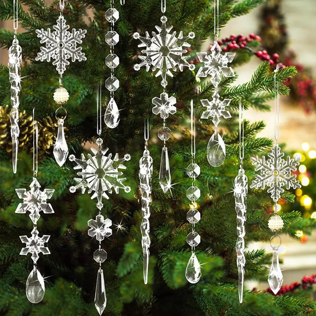(10pieces/pack) New Christmas Decoration Items, Transparent Ice Strips, Multi Style Acrylic Ice Cone Pendant, Holiday Decorations