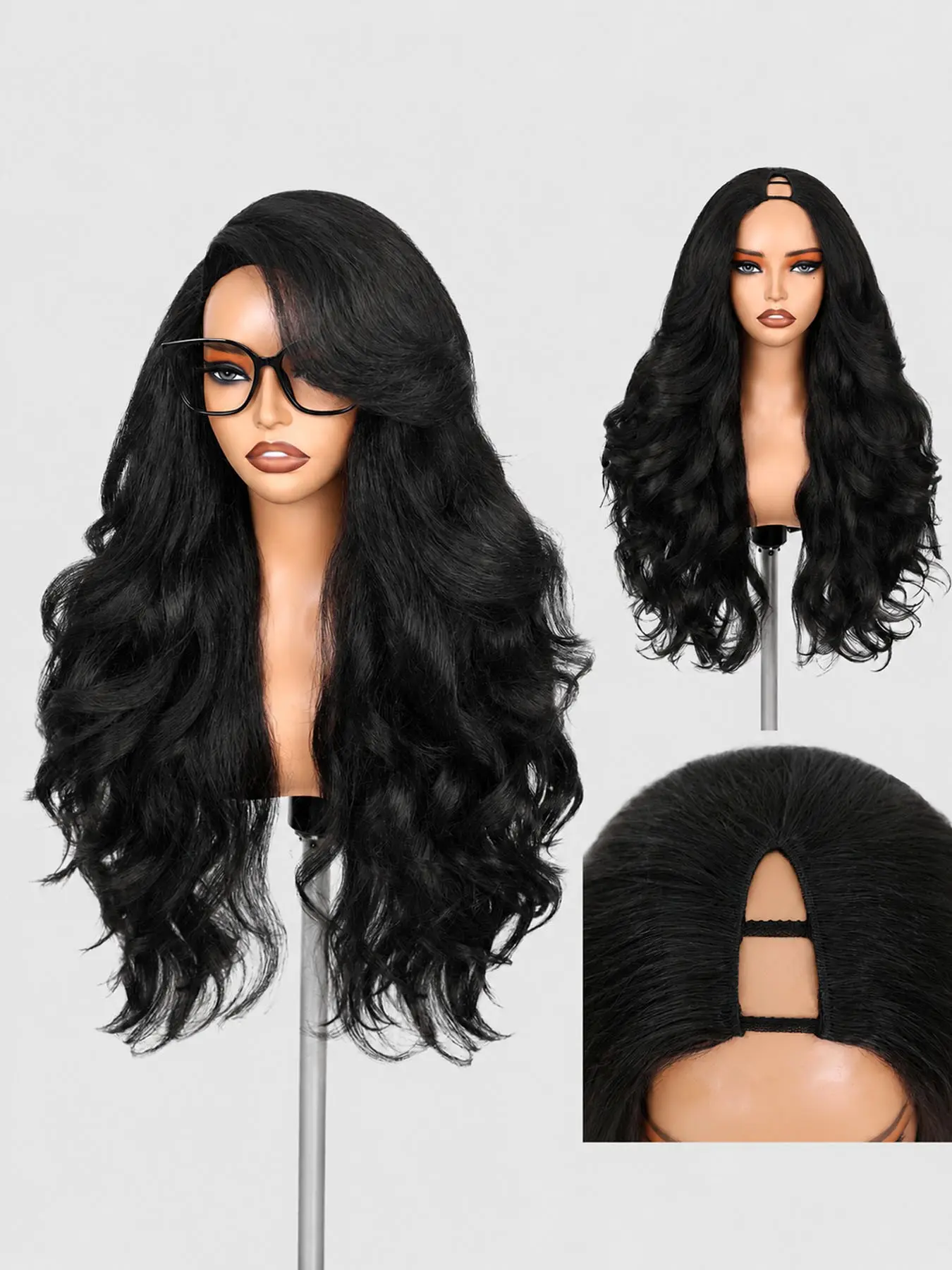 Curly V Part Wig 26 Inch Synthetic Half Wig, Machine Made Wigs, Glueless U Part Wig with Flip Curls, Curly Half Wigs for Women, Natural, Daily Party Use, Deep Wavy Curly, Curly Hair Wigs