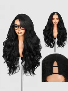 Curly V Part Wig 26 Inch Synthetic Half Wig, Glueless U Part Wig with Flip Curls, Curly Half Wigs for Women, Natural, Daily Party Use