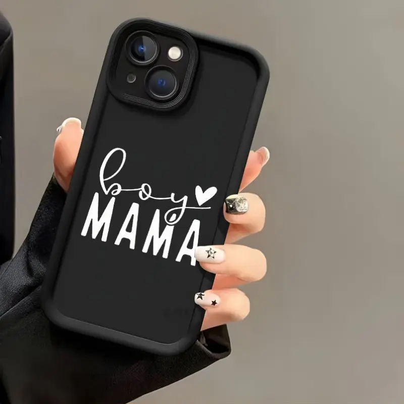 "Boy Mama" Letter Print Protective Smartphone Case - Shockproof Soft TPU Silicone Cover with Camera Lens Protector, Drop-Proof Durable Slim Accessory Fits iOS Devices iPhone 17 Pro Max,16,16e,15,14 Plus,13,12 Mini,11,Air,X,XS
