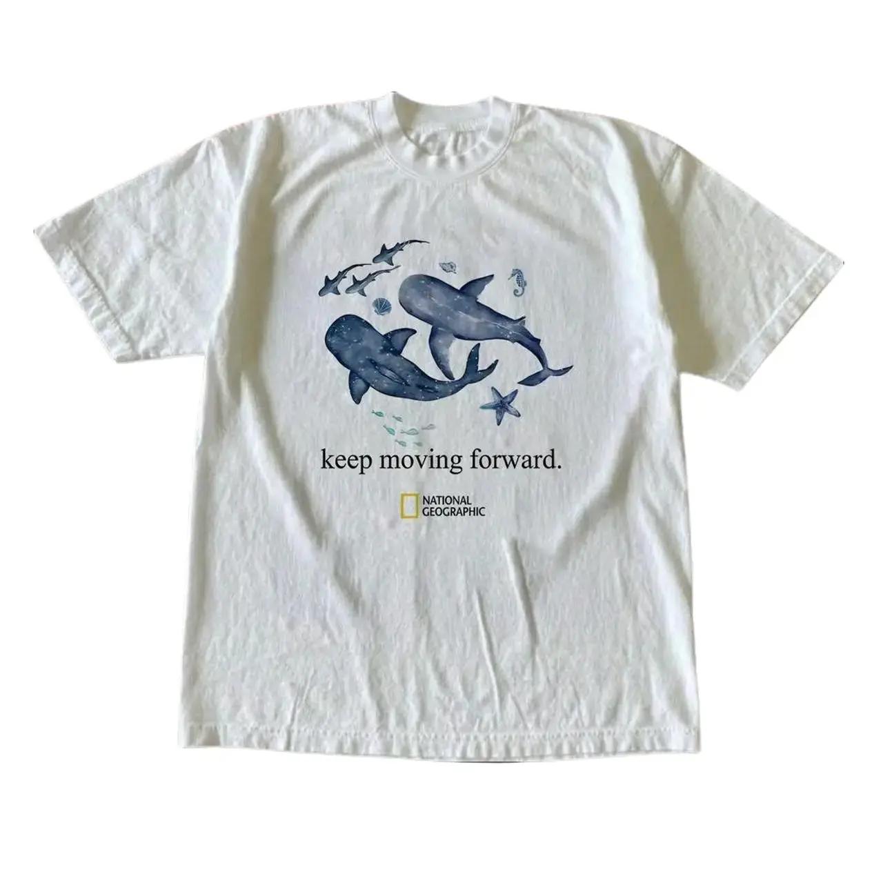 Keep Moving Forward Whale Graphic T-Shirt Ocean Animal Vintage Tee Unisex Y2K Aesthetic Summer Top