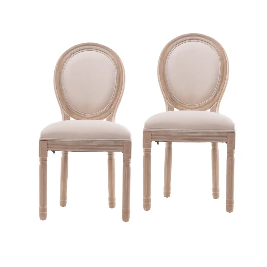 Multiple Occasions Farmhouse Upholstered Antique Painting Linen Barstools, Retro Dining Chairs with Solid Wood Frame and Legs, Armless Chairs with Oval Back, Parson Chairs (Cream, Set of 2)