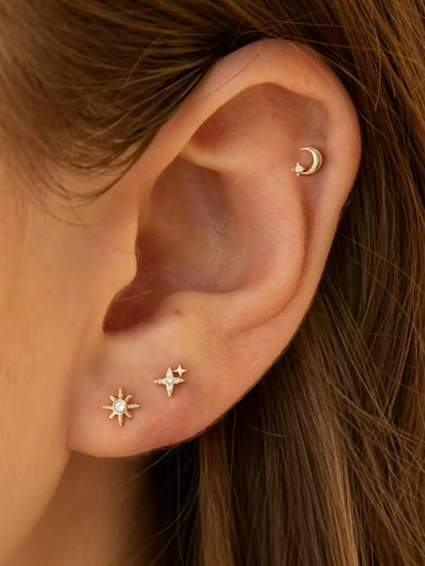 Fashionable Women's Sun Moon Star Earrings Set, Hypoallergenic Cartilage & Lobe Jewelry, Bohemian Style Starry Ear Studs, Boho Earrings, Suitable for All Seasons