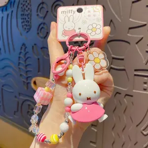 Kawaii Miffy Keychain Cute Rabbit Beaded Fashion Accessory Pastel Colorful Playful Cute Animal Figure Multistyle Girl Gift