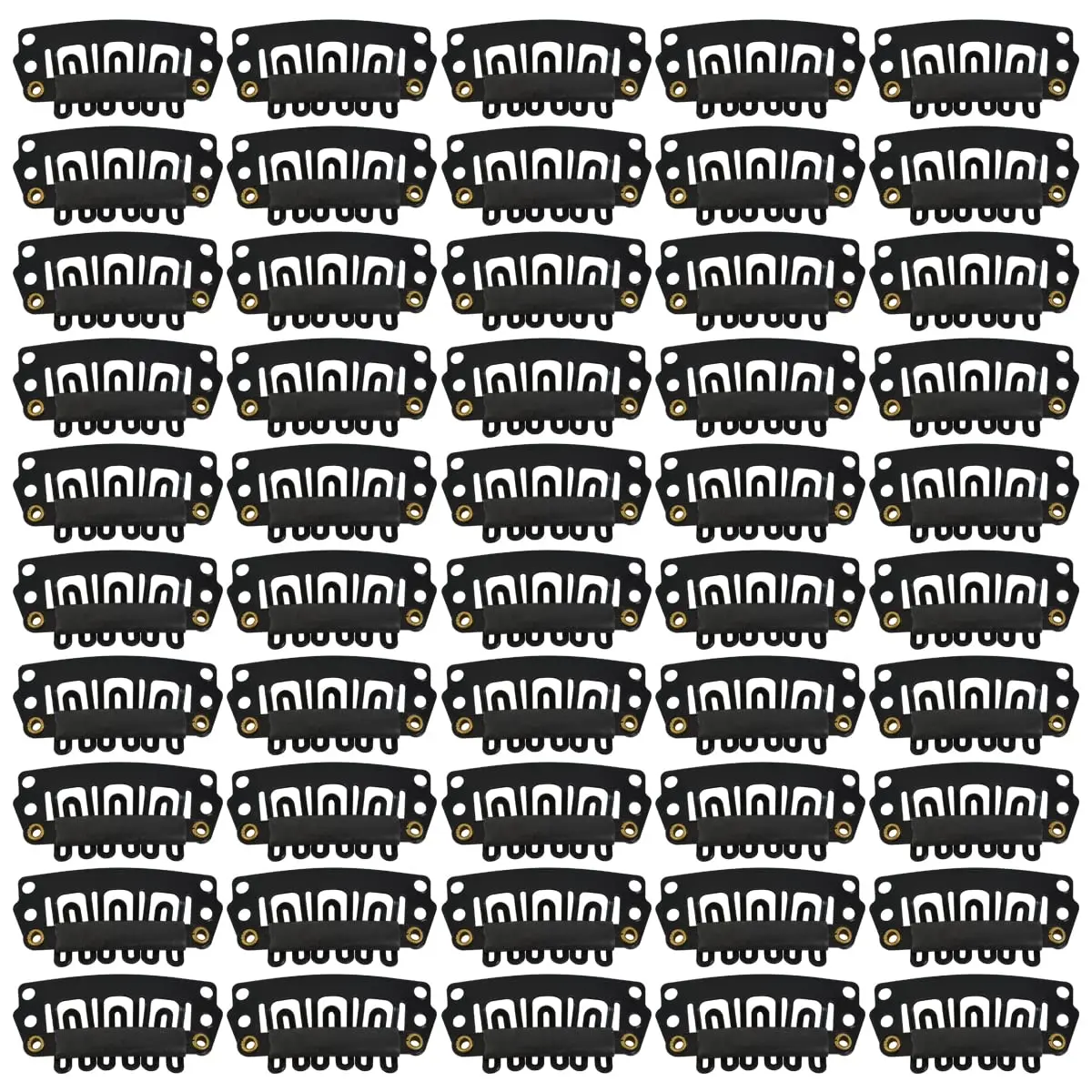 50 Pcs U-Shape Metal Snap Clips 28mm 6-Teeth Wig Clips with Rubber for Hair Extensions & Hairpieces (Black)