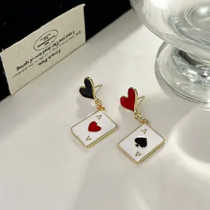 Fashionable and Creative Playing Card Earrings, Featuring an Asymmetrical Design with a Miniature Realistic Ace of Spades Stud, a Unique Jewelry Piece for Women