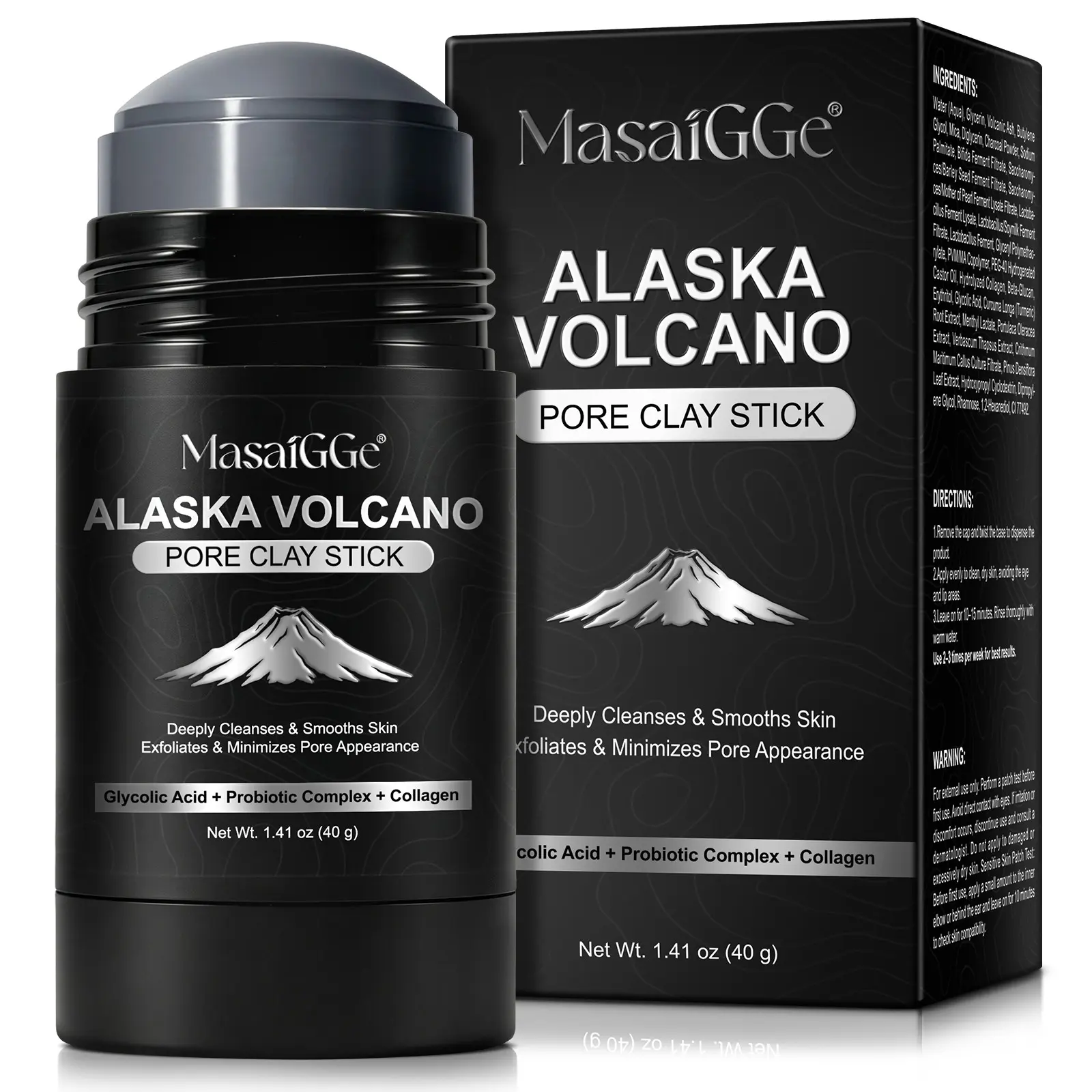 MasaiGGe Alaska Volcanic Clay & Activated Charcoal Cleansing Mask: Controls oil in the T-zone, absorbs excess oil, and leaves skin feeling fresh and clean Skin Clearing Mask