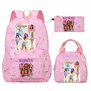 Katseye Music Backpacks 3pcs Fishtail Pattern Capacity Women Fashion Teens Laptop School Bag With Lunch Bag Casual Mochila Mujer