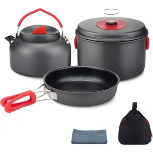 Camping Cookware Set - Lightweight Camping Cookware Mess Kit - Camping Pots and Pans Set - Camping Cooking Gear with Portable Carry Bag  Outdoor Backpacking Hiking and Picnic