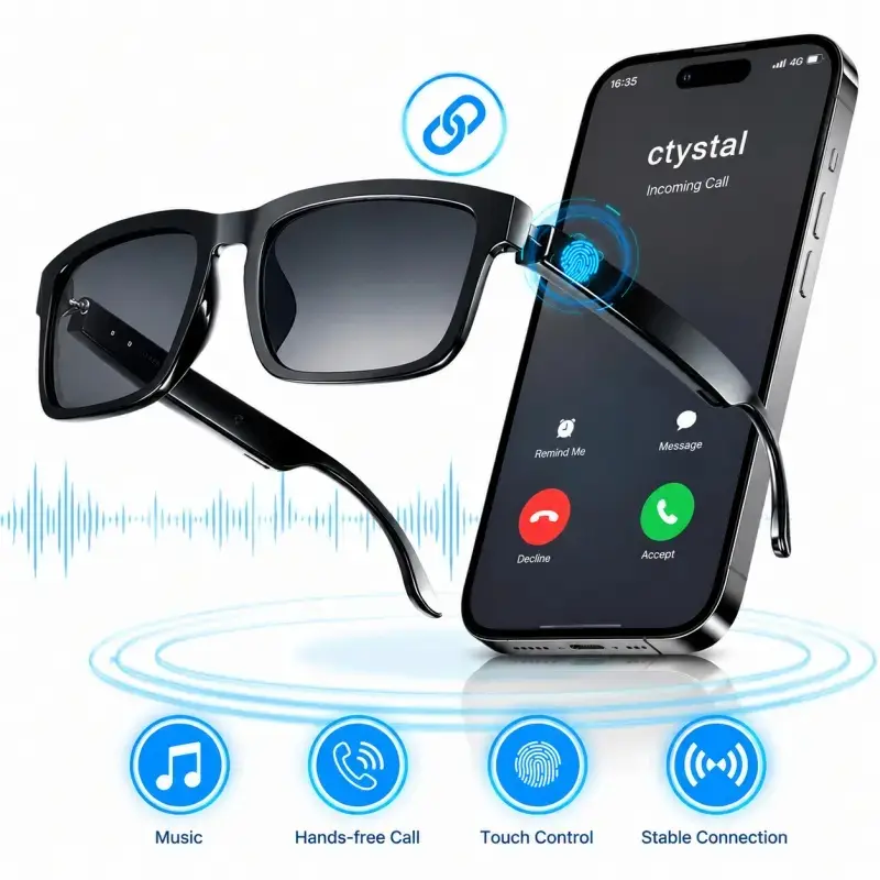 Smart Bluetooth-compatible Audio Glasses, Open Speaker & Mic, Hands-Free Call, Voice Assistant, UV Protection, Touch Control, Running & Driving