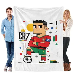 Cristiano Ronaldo CR7 Cartoon Flannel Throw Blanket Ultra Soft Warm Soccer Star Blanket for Football Fans All Season Home Decor