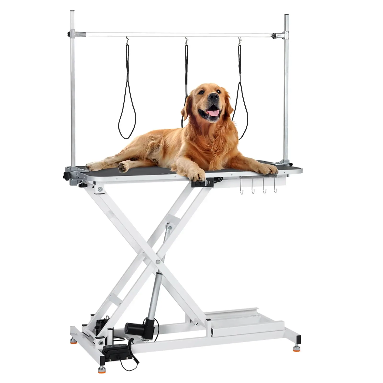 GARVEE47" Electric Dog Grooming Table, Pet Grooming Table for Dogs & Cats, Height Adjustable (9"-40") with Overhead Arm, Anti Slip Tabletop, 3 Grooming Noose, White