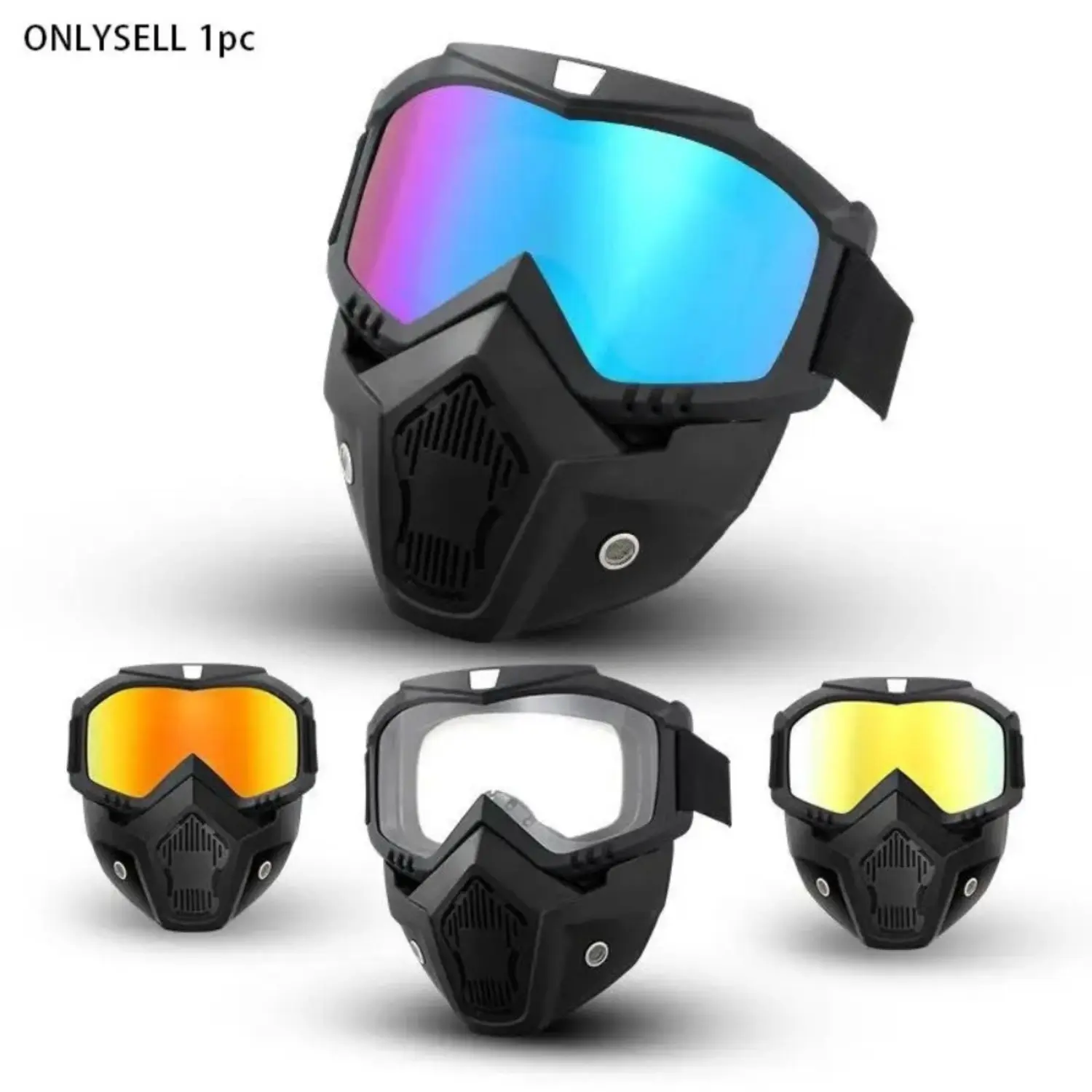 Motorcycle Goggles Mask, Windproof Full Face Riding Goggles with Breathable Vent Design and Adjustable Strap for Adult Off Road Cycling