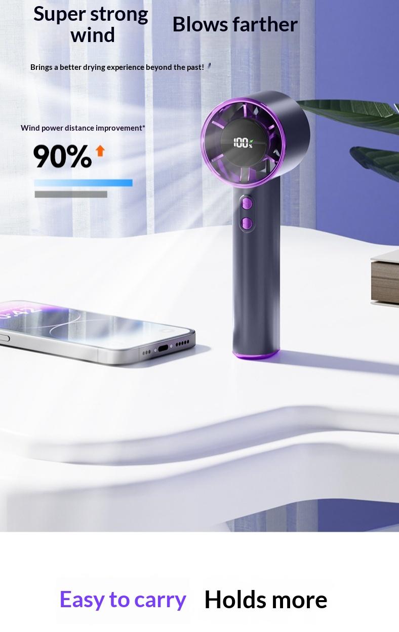 High Speed Portable Handheld Fan, 100-Speed Adjustable Turbo Mini Fan, Low Noise Rechargeable Personal Fan with Digital Display, Ideal for Gifts, Travel, Camping & Outdoor Use