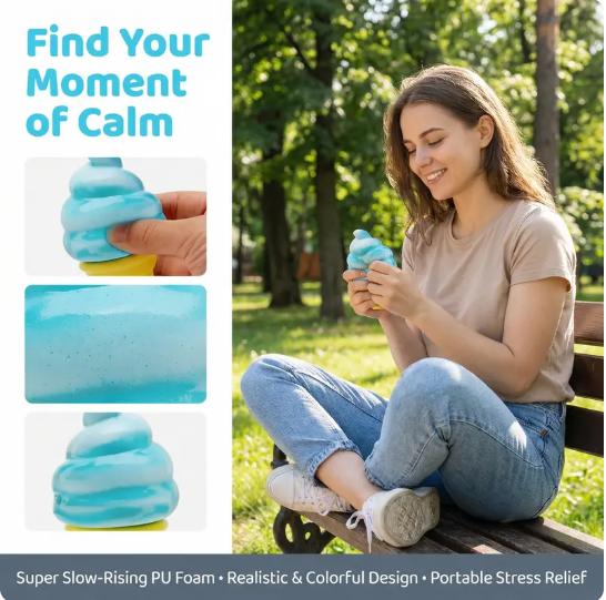 Needoh Cute Ice Cream Squishy Fidget Toy – Slow Rising Sensory Stress Relief Dough Ball, Creative Easter Basket Stuffer, Fun Gift for Kids & Adults