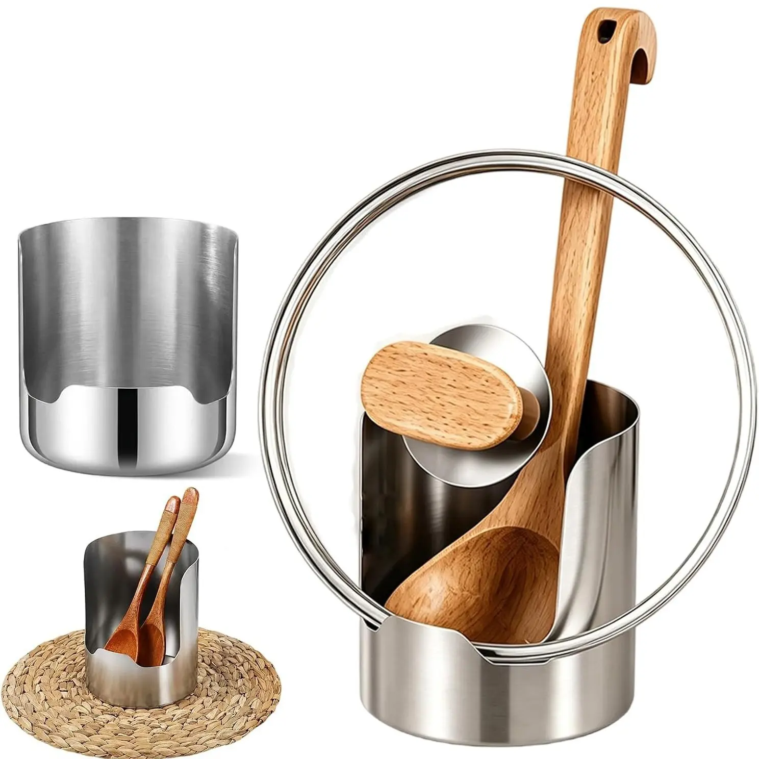 1pc Multi-Functional Kitchen Utensil Organizer Rack, Holds Pot Lids, Spatulas, Ladles & Cutting Boards, All-in-One Storage, Food-Grade 304 Stainless Steel, Easy to Clean