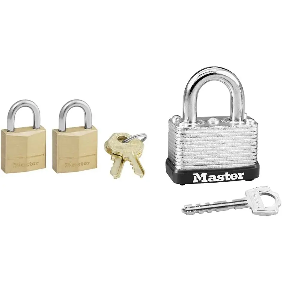 Lock Padlock, Brass Lock, 3/4-Inch Body Width, 120T, Keyed Alike, 2-Pack & 22D Laminated Warded Padlock, 1-1/2-Inch Wide Body, 5/8-Inch Shackle,Silver