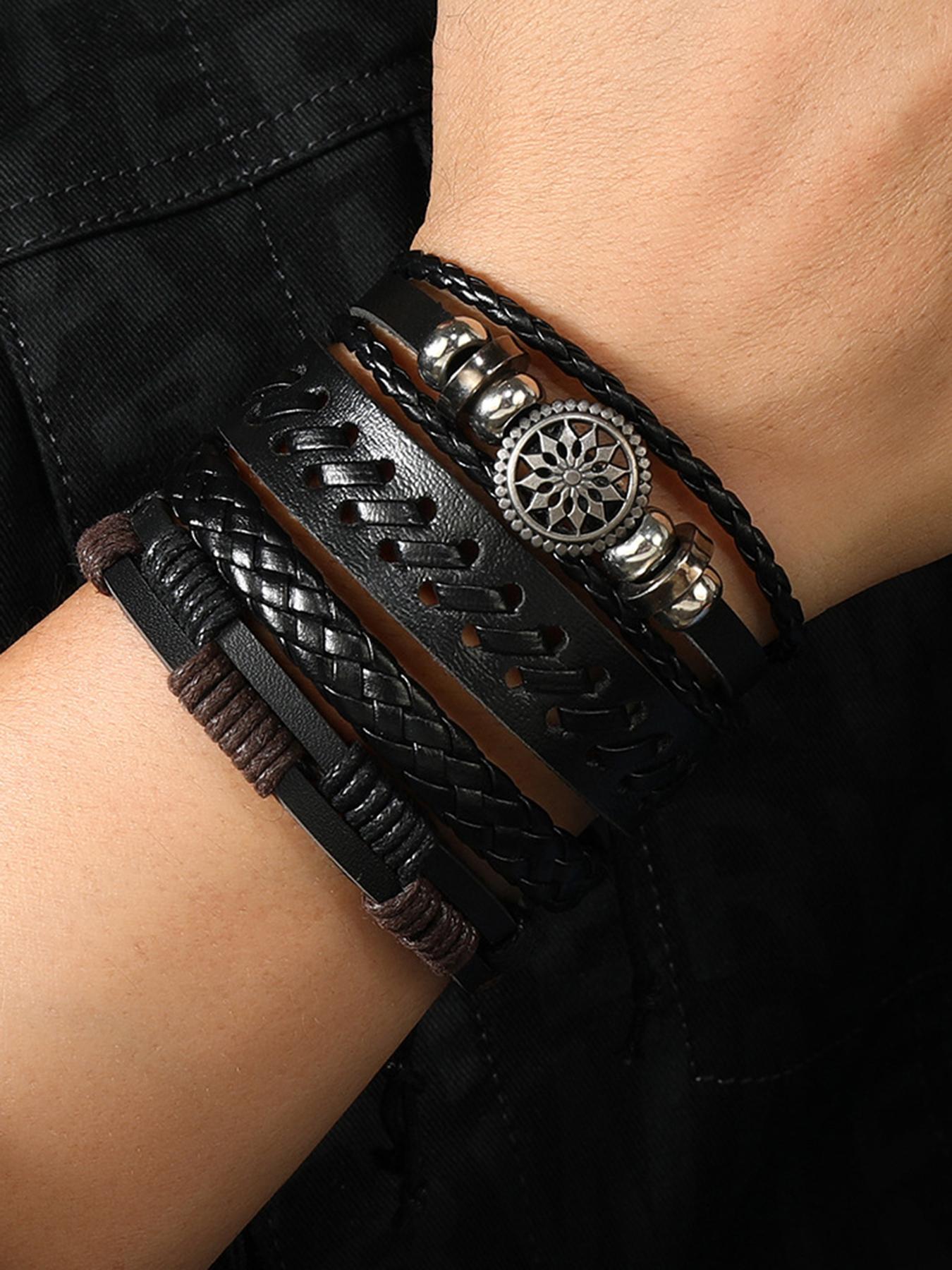 Men's Punk Style Leather Braided Bracelets, Vintage Beaded Bracelets, Fashionable Designer Jewelry for Party, Daily Clothing Decor, Trendy All-match & Exquisite Jewelry for Gift