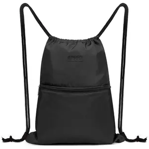 Drawstring Backpack String Bag Sackpack Cinch Water Resistant Nylon for Gym Shopping  Yoga (Black)