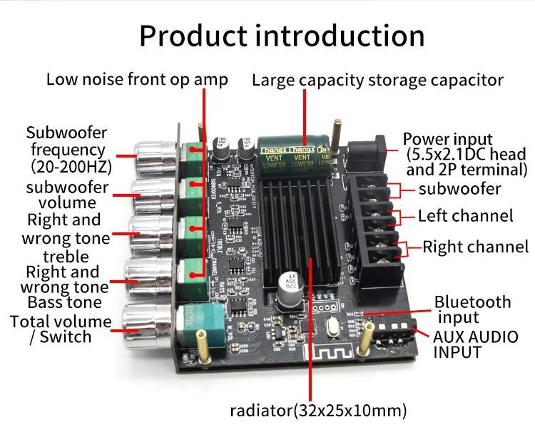 bass control2.1 Channel Bluetooth 5.0 Subwoofer 200W Amplifier Board 50WX2+100W Power Audio Stereo Amplifier Board Bass AMP AUX