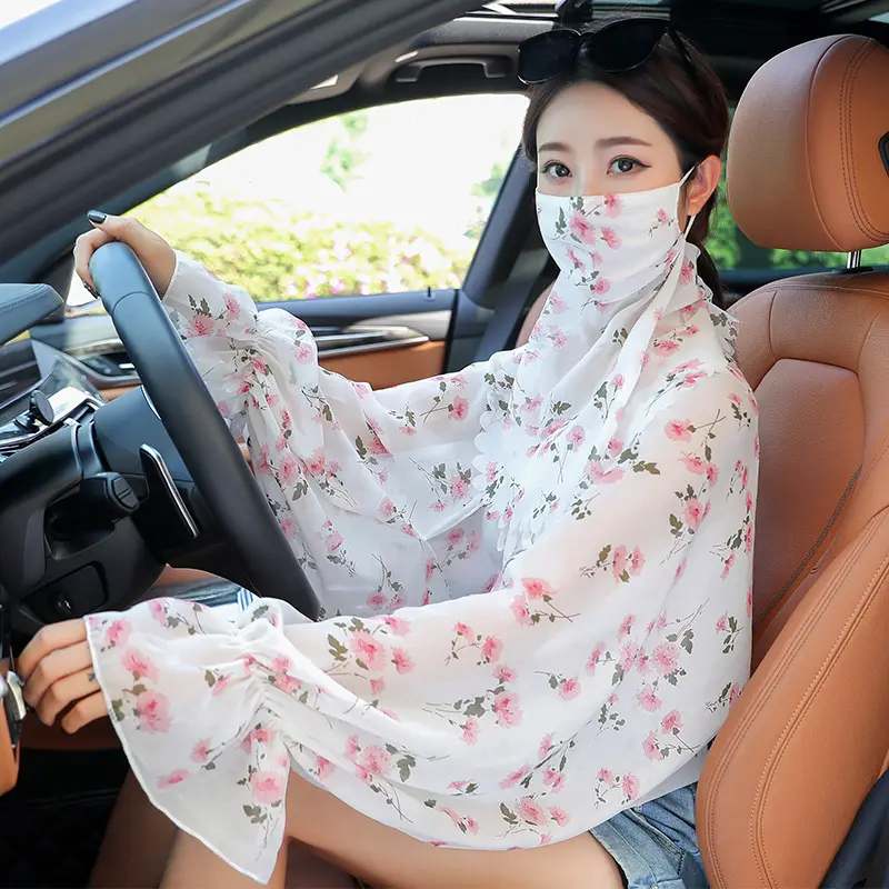 Shawl Summer Sunscreen Veil UV Ice Silk Chiffon Cycling Shawl Set Driving Girl